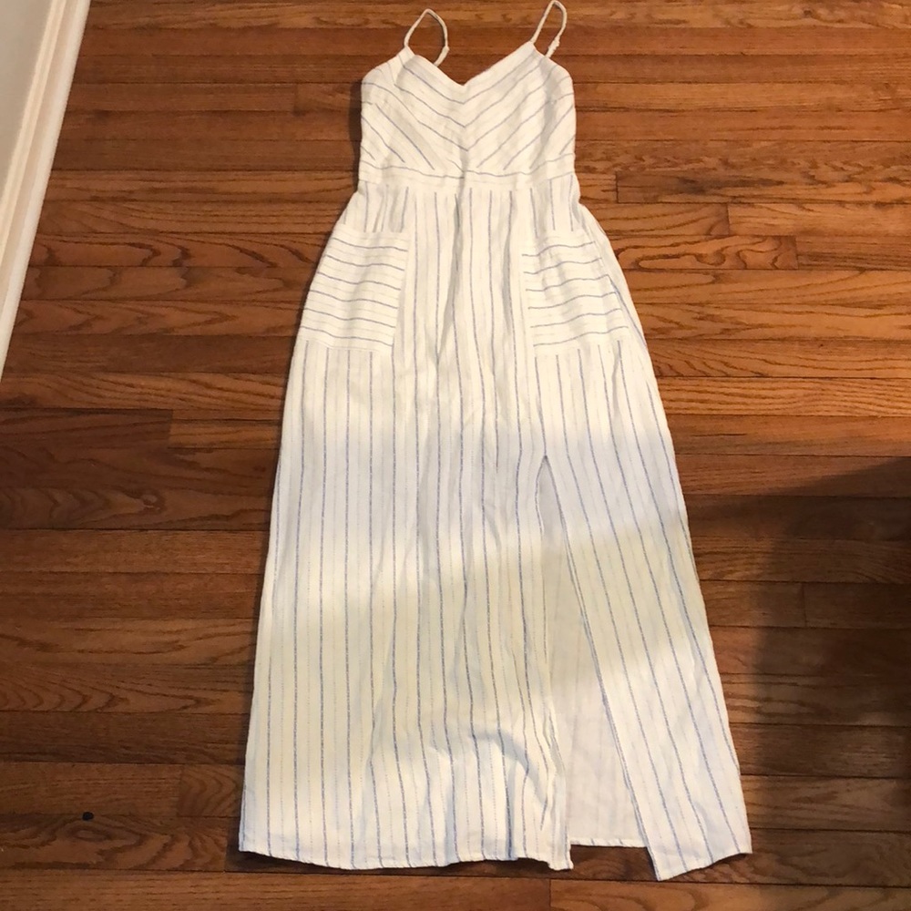 White with navy stripe maxi dress